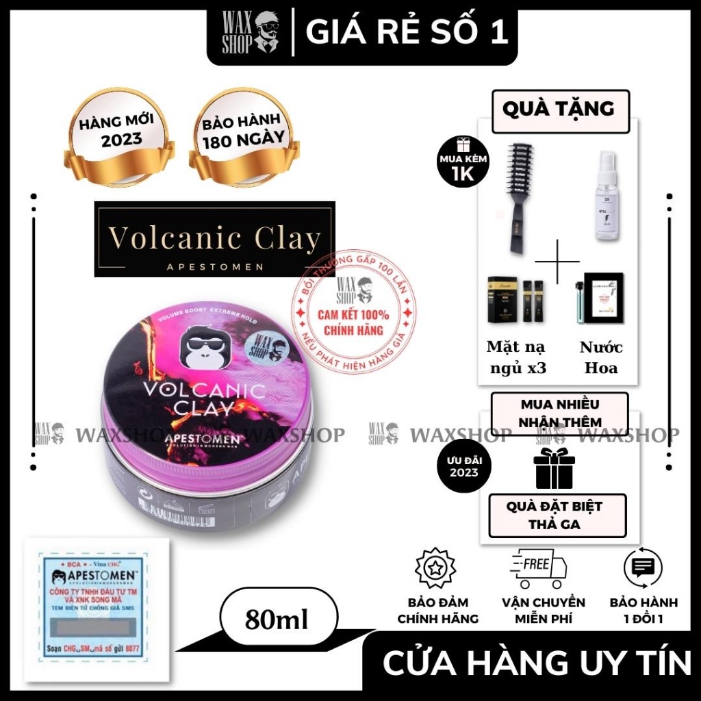 Sáp Vuốt Tóc Nam Volcanic Clay - Sáp Vuốt Tóc Nam Volcanic Clay Apestomen 80G - Bảo Hành 180 Ngày