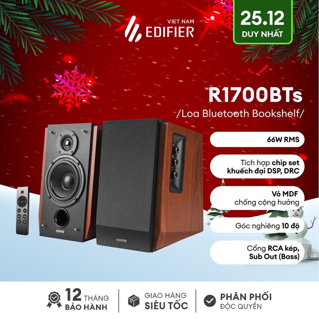 Bộ loa Bluetooth Bookshelf EDIFIER R1700BTs | Điều khiển từ xa | Treble trên loa | Nghiêng với góc 10 độ | BH 12 Tháng