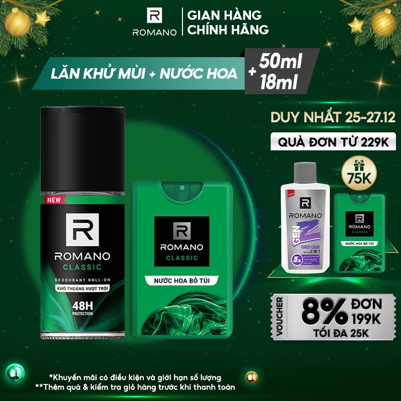 Combo Lăn khử mùi 50ml + Nước hoa bỏ túi 18ml - Hương Classic