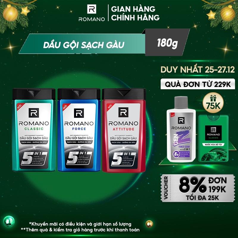 Dầu gội sạch gàu Romano hương nước hoa 180g