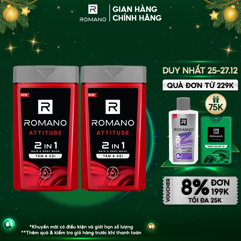 Combo 2 Tắm gội 2 trong 1 Romano 180g/chai