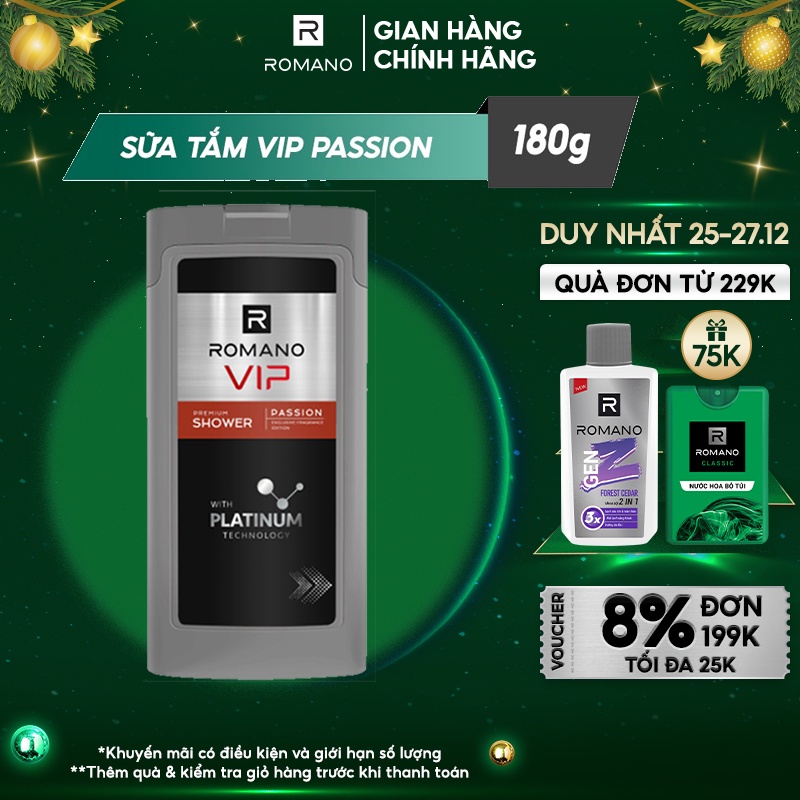 Sữa tắm cao cấp Romano Vip Passion mạnh mẽ bí ẩn 180g/chai