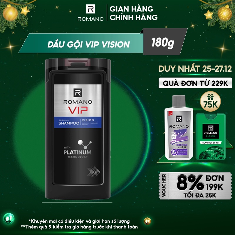 Dầu gội cap cấp Romano Vip Vision sang trọng cuốn hút 180g/chai