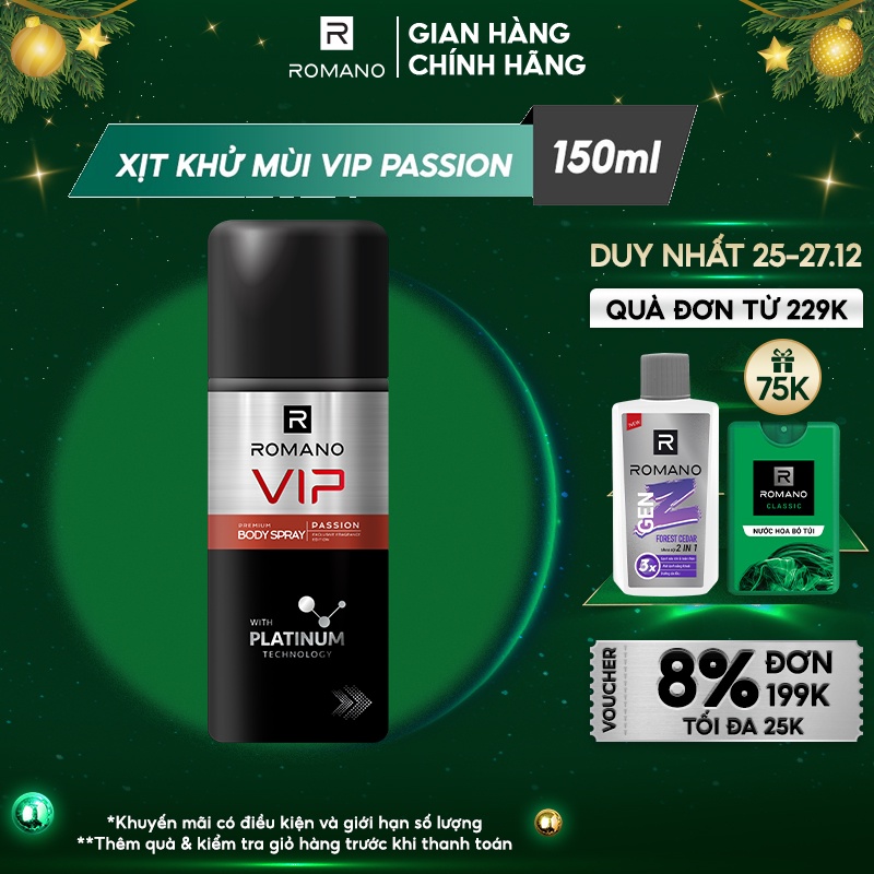 Xịt khử mùi cao cấp Romano Vip 150ml Passion