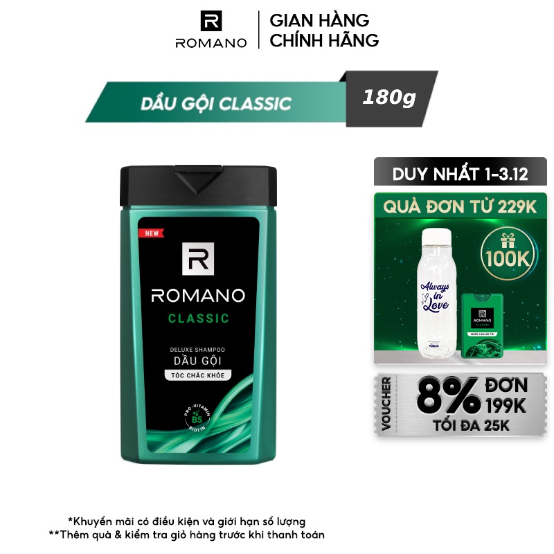 Dầu gội Romano Deluxe Shampoo Hương Classic 180g