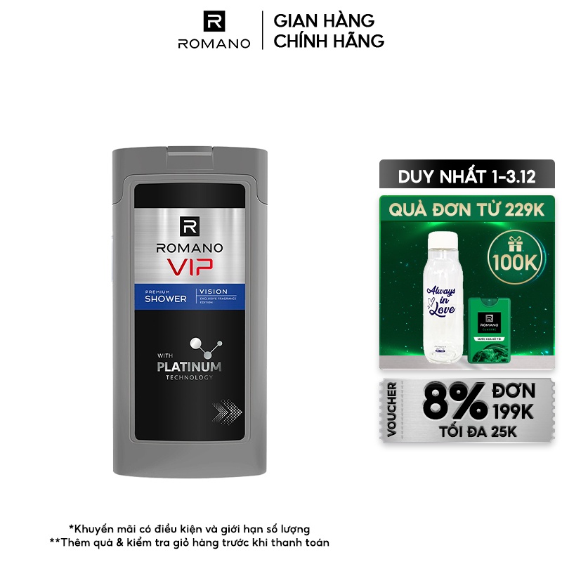 Sữa tắm cao cấp Romano Vip Vision hương nước hoa sang trọng cuốn hút 180g/chai