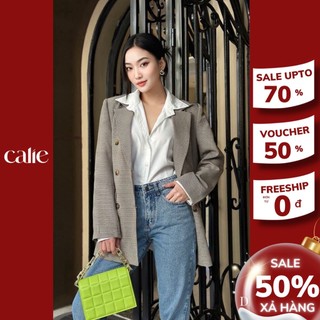 Áo blazer kẻ thanh lịch, Áo blazer dài tay phong cách Hàn Quốc Calie AB058