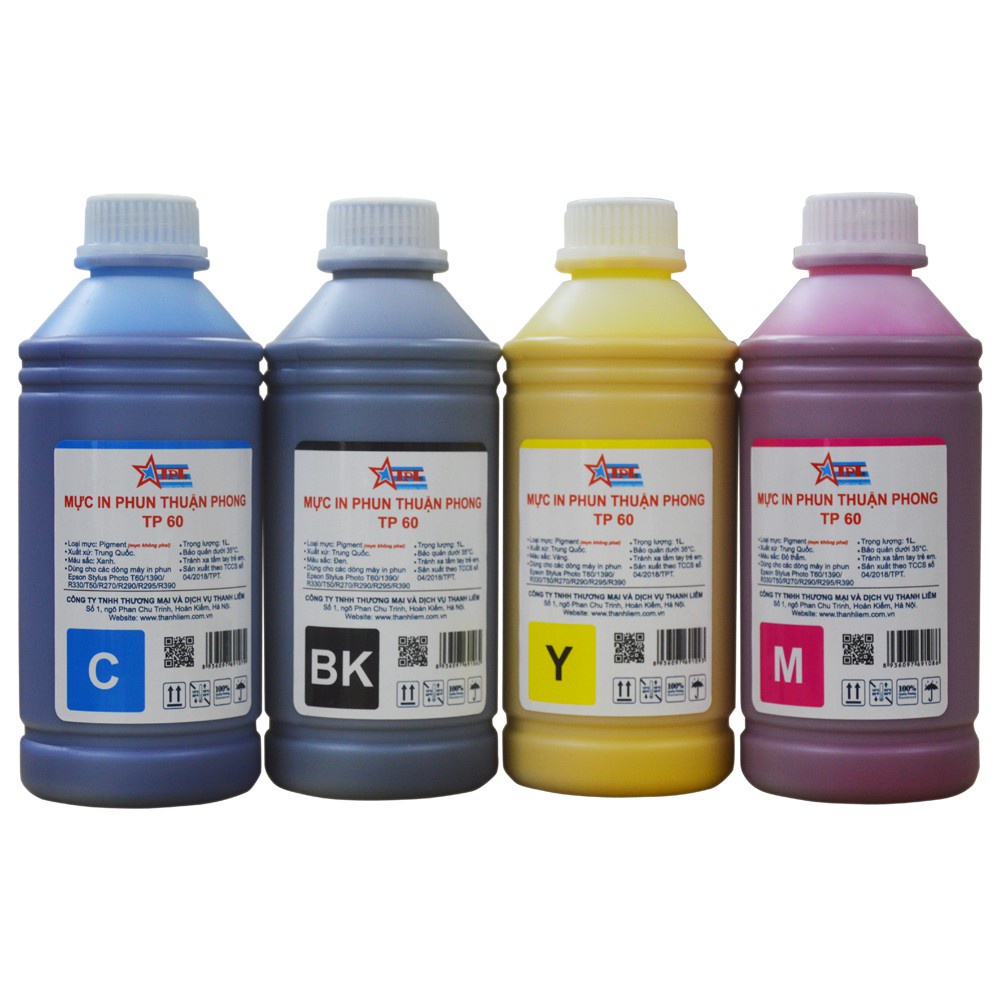 (BỘ 4 MÀU) Mực in phun TPT Thuận Phong PIGMENT (không phai) TP60 (1L) dùng cho máy in phun Epson