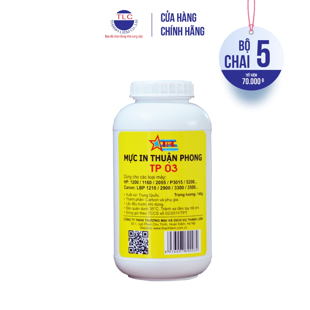 (Bộ 5 chai) Mực đổ Thuận Phong TP03 dùng cho máy in HP / Canon (140g)