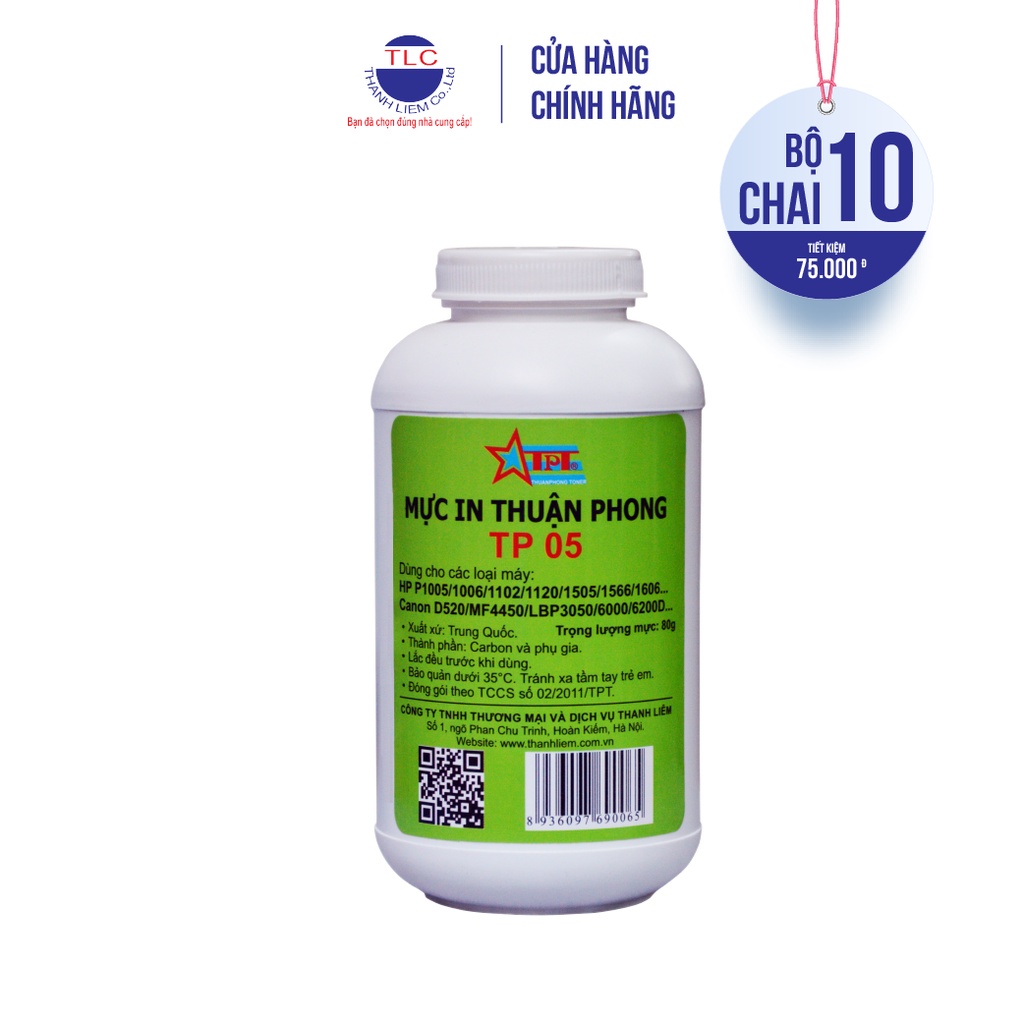 (BỘ 10 CHAI) Mực đổ TPT Thuận Phong TP05 dùng cho máy in HP P1005 / 1006