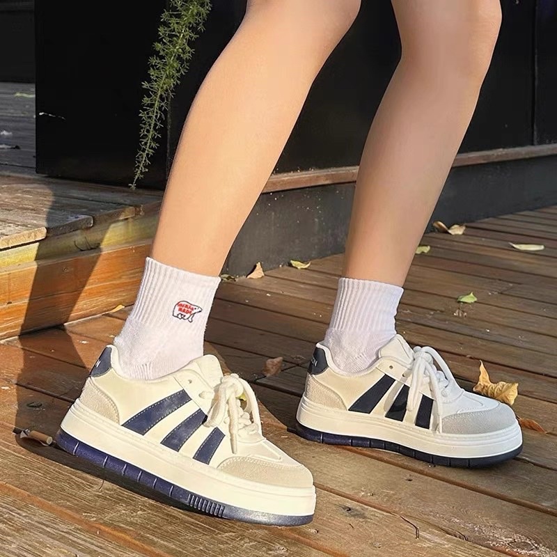 Giày thể thao nữ LERI,S dây thừng cao 5cm màu trắng vải canvas mới hot ulzzang đẹp cá tính thời trang