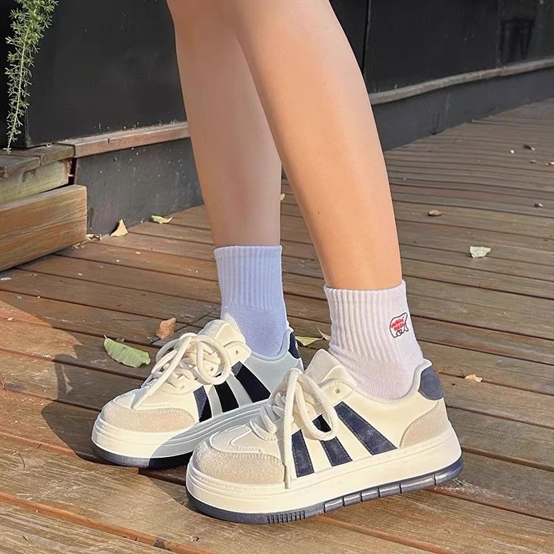 Giày thể thao nữ LERI,S dây thừng cao 5cm màu trắng vải canvas mới hot ulzzang đẹp cá tính thời trang