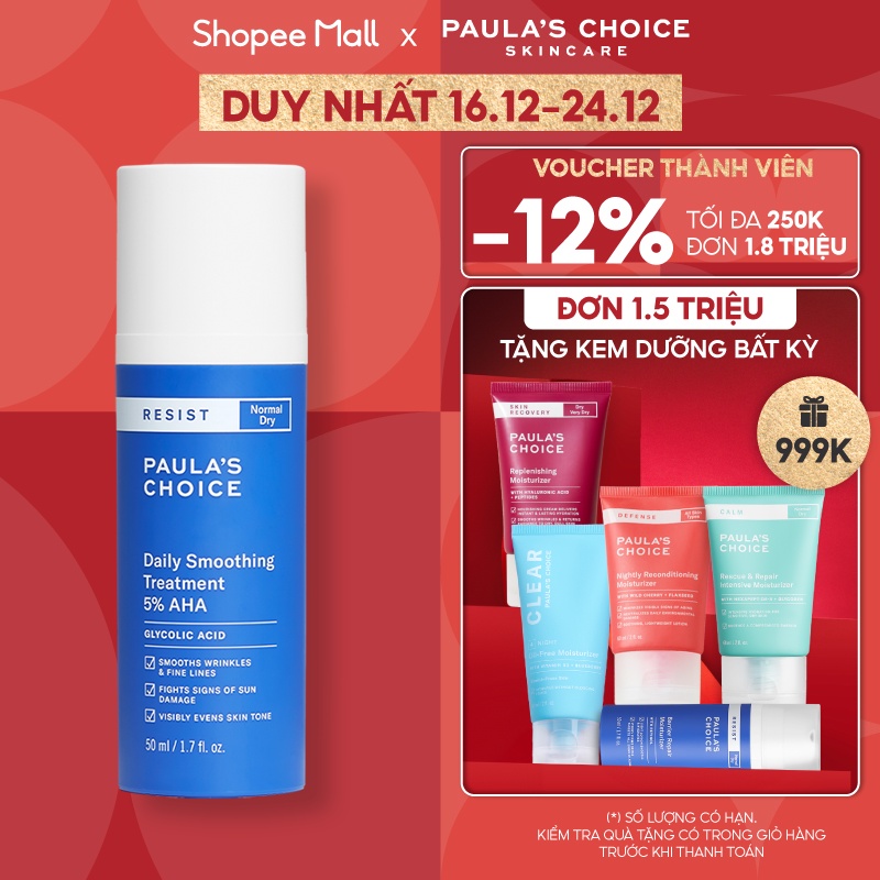 Kem tẩy da chết làm trắng sáng và đều màu da Paula’s Choice RESIST Daily Smoothing Treatment With 5% AHA 50 ml - 7660