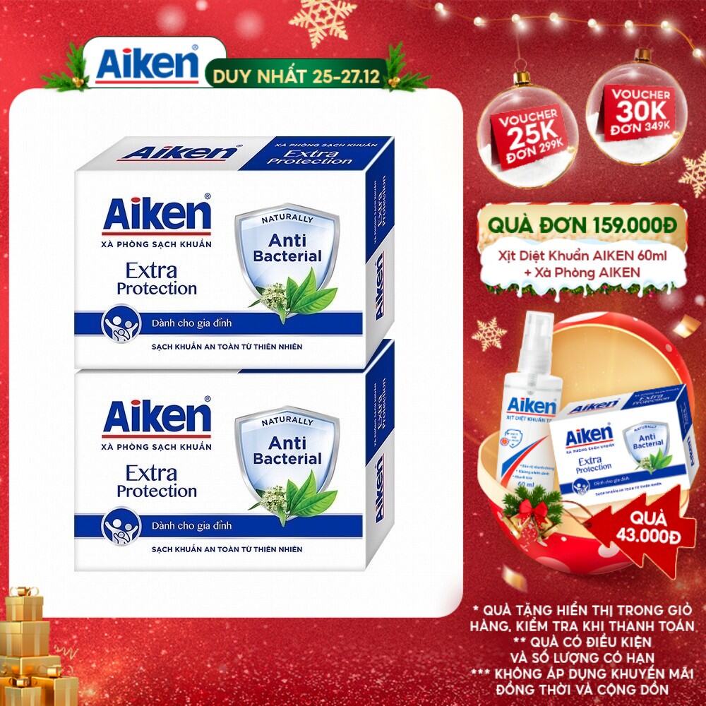 Aiken Combo 2 Xà Phòng Sạch Khuẩn Chiết Xuất Trà Xanh Thiên Nhiên 90G/hộp