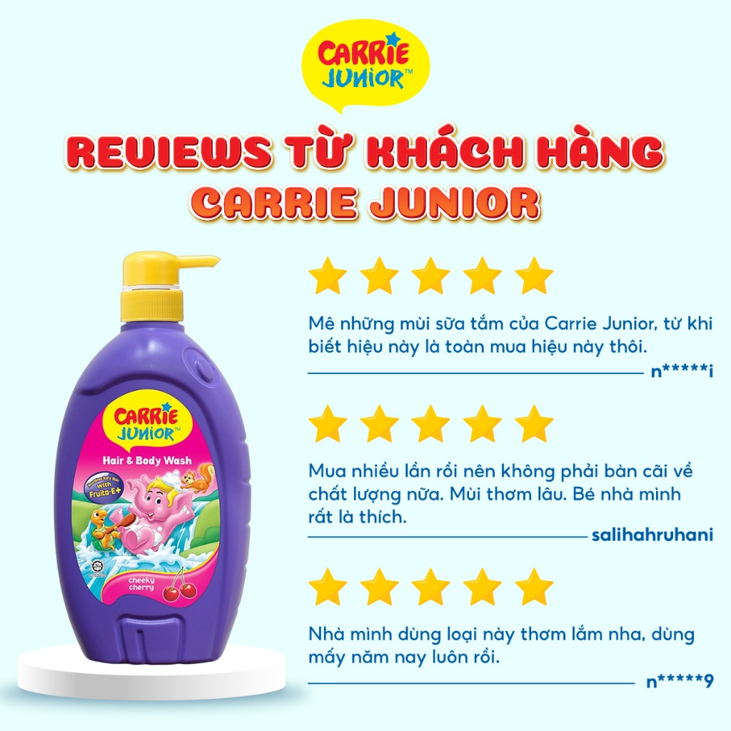 Sữa Tắm Gội cho bé Carrie Junior hương Grapeberry 280g + Bông Tắm Voi (màu ngẫu nhiên)