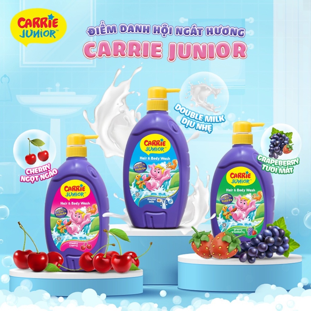 Combo 3 Sữa Tắm Gội cho bé Carrie Junior Hương Grapeberry ( 700g x 3 )