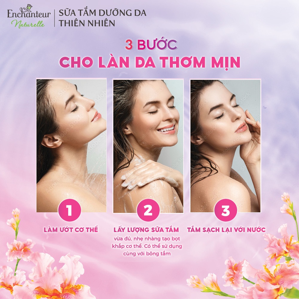 Combo Sữa tắm Enchanteur Naturelle hương hoa Iris 510g + Lăn Khử Mùi Hương Nước Hoa Charming 50ml