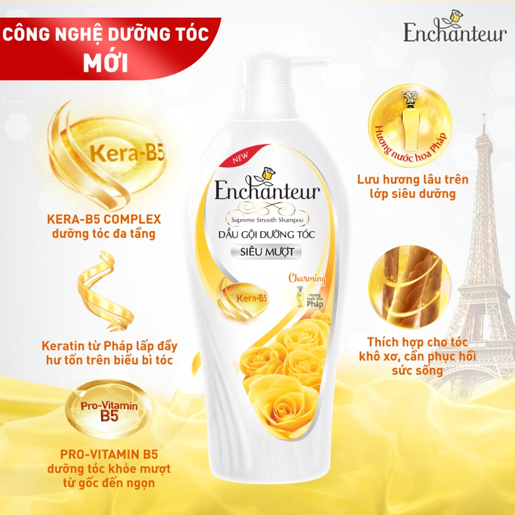 Combo 2 Dầu gội Enchanteur dưỡng tóc siêu mượt Charming & Sensation Keratin 650gr/Chai