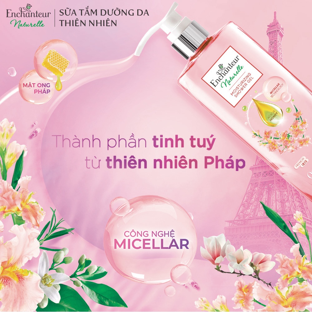 Bộ 2 Sữa tắm dưỡng da thiên nhiên Enchanteur Naturelle hương hoa Iris 510gr/Chai