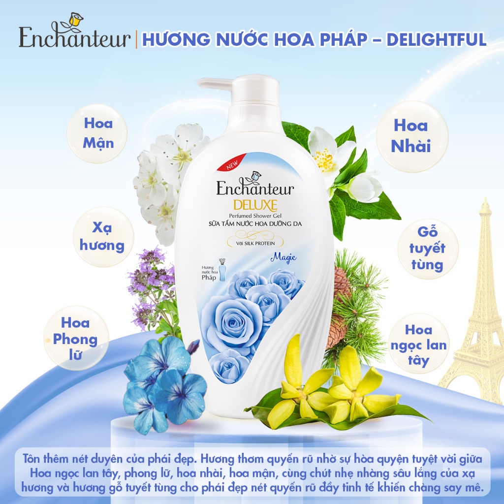 Sữa tắm hương nước hoa dưỡng da thơm mịn Enchanteur Magic 650g