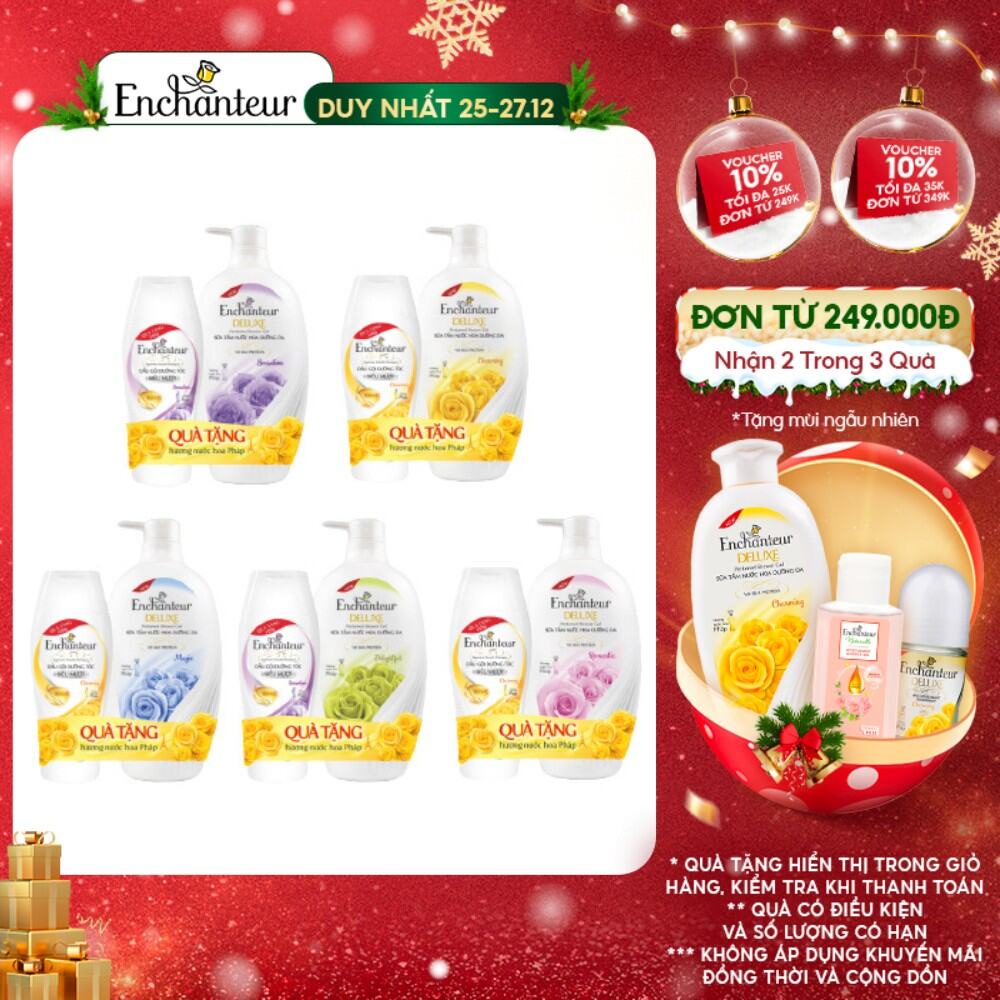 Sữa tắm nước hoa dưỡng da Enchanteur Charming/ Sensation/Delightful/Romantic/Magic 650g + Dầu gội 150g (mùi ngẫu nhiên)