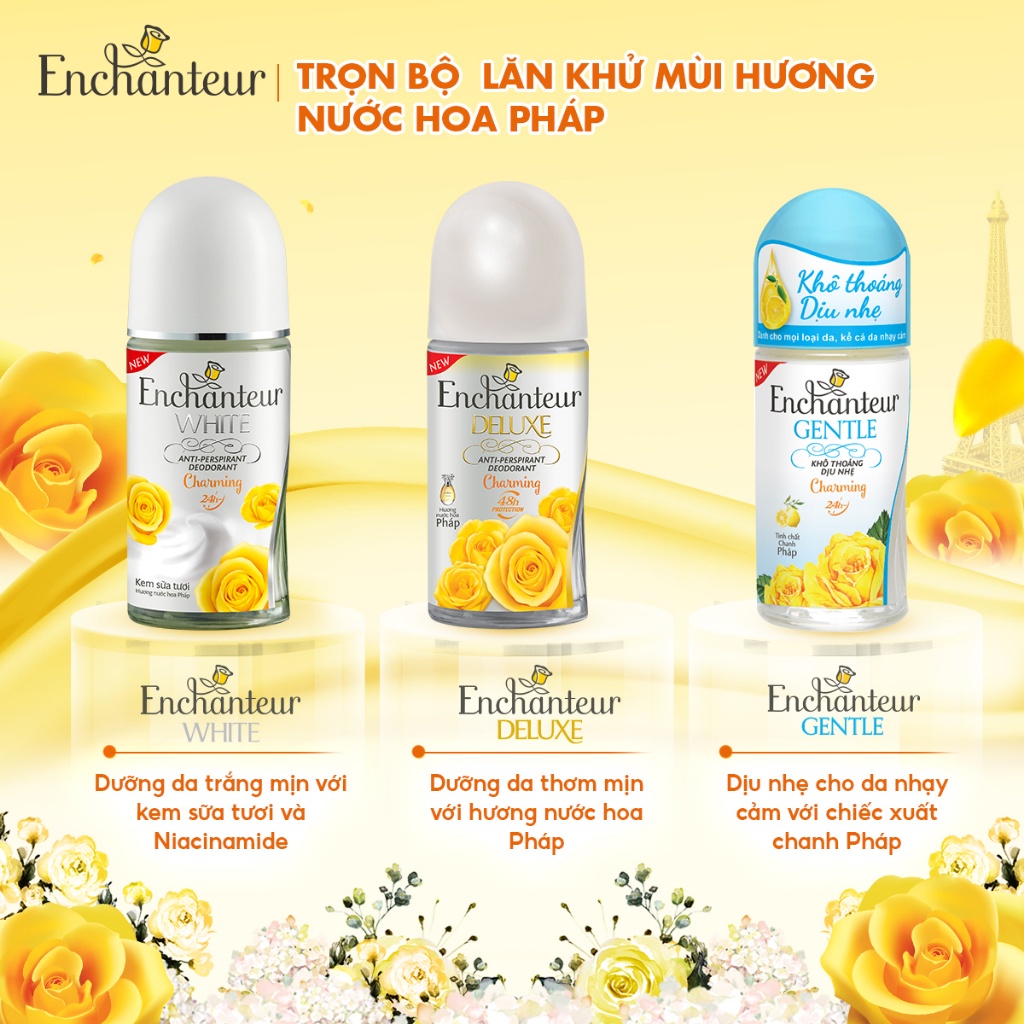 Lăn khử mùi trắng da Enchanteur Charming 50ml + Tặng Dây dầu gội Enchanteur 6g/gói