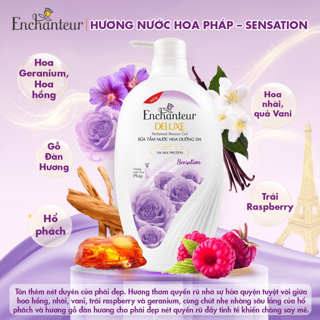 Combo 2 sữa tắm nước hoa dưỡng da Enchanteur Sensation gợi cảm mịn màng 900gr