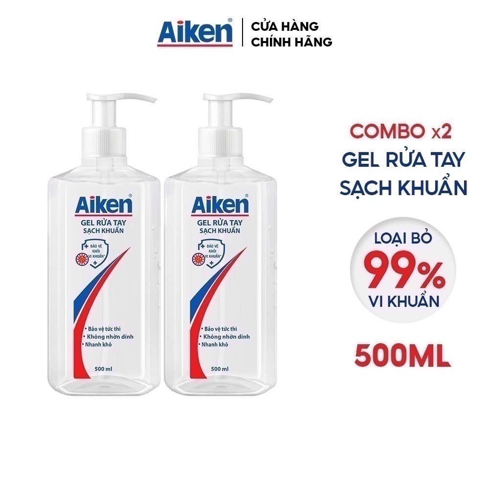 Aiken Combo 2 Gel rửa tay Sạch khuẩn 500ml/chai Dạng vòi