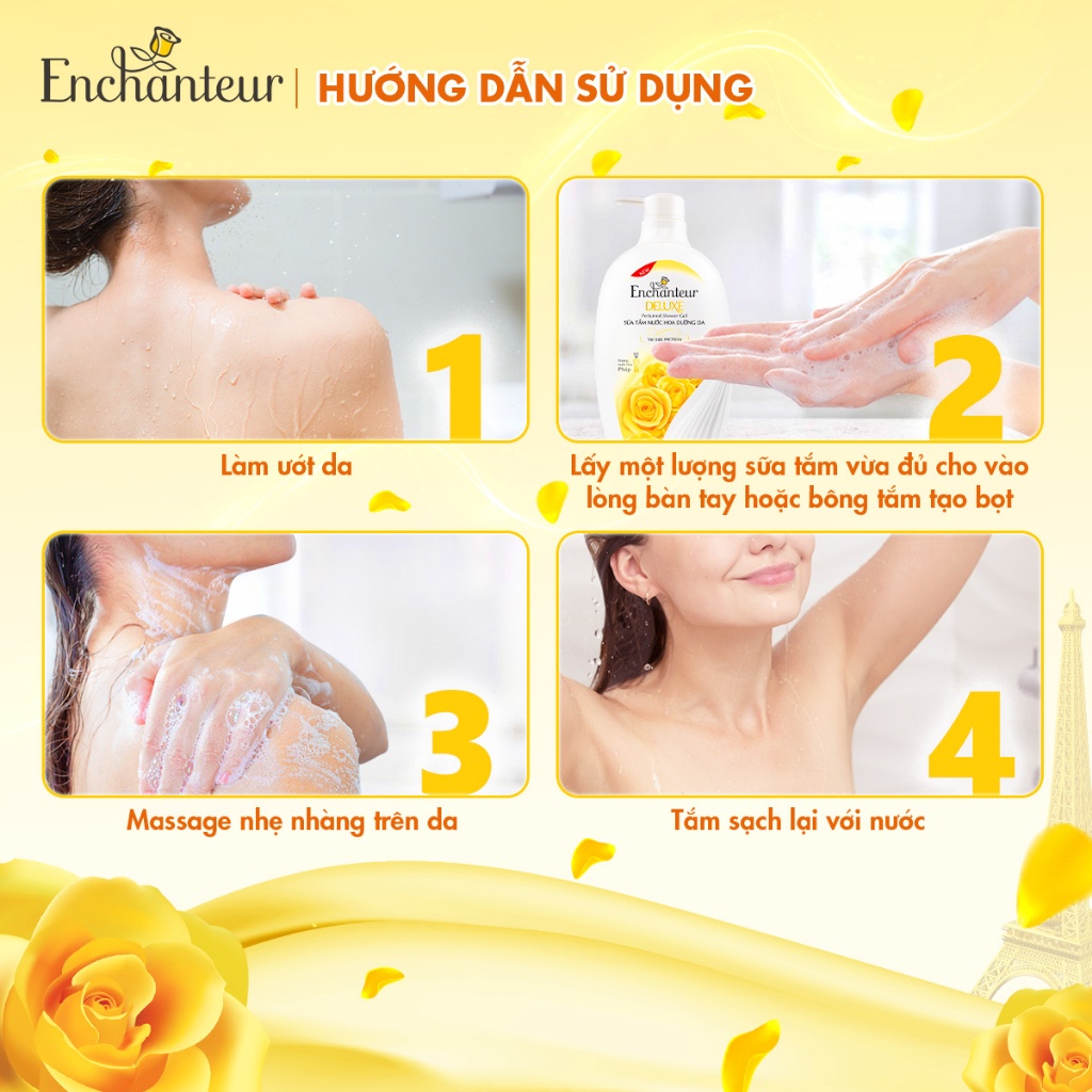 Sữa tắm hương nước hoa dưỡng da Enchanteur Charming/ Sensation 900g + Tặng kèm Túi sữa tắm Charming/ Sensation 450g