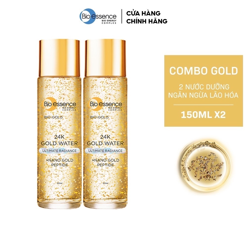 Combo 2 Nước dưỡng ngăn ngừa lão hóa vàng 24k Bio-Gold Bio-Essence 150ml/chai