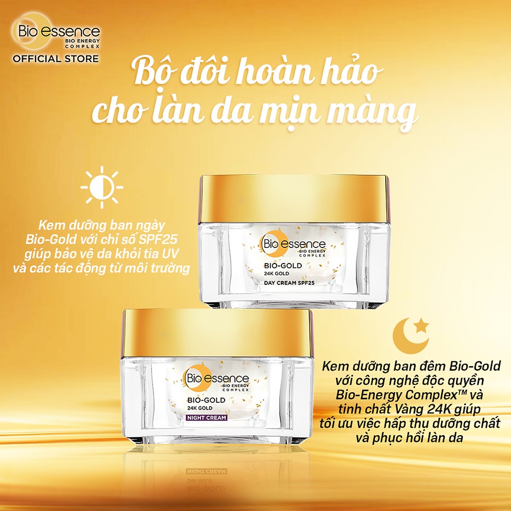 Combo Kem dưỡng ngăn lão hóa ban ngày và ban đêm Bio-essence Bio-Gold 40gx2