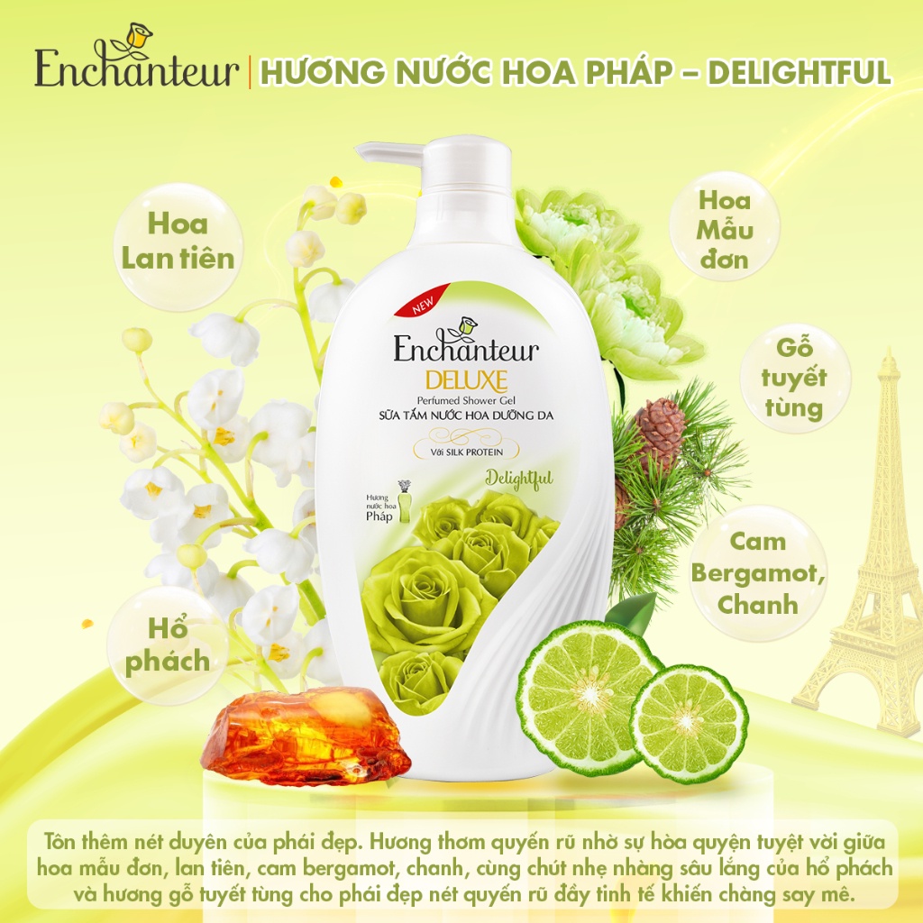 Sữa tắm nước hoa dưỡng da Enchanteur Delightful 650gr