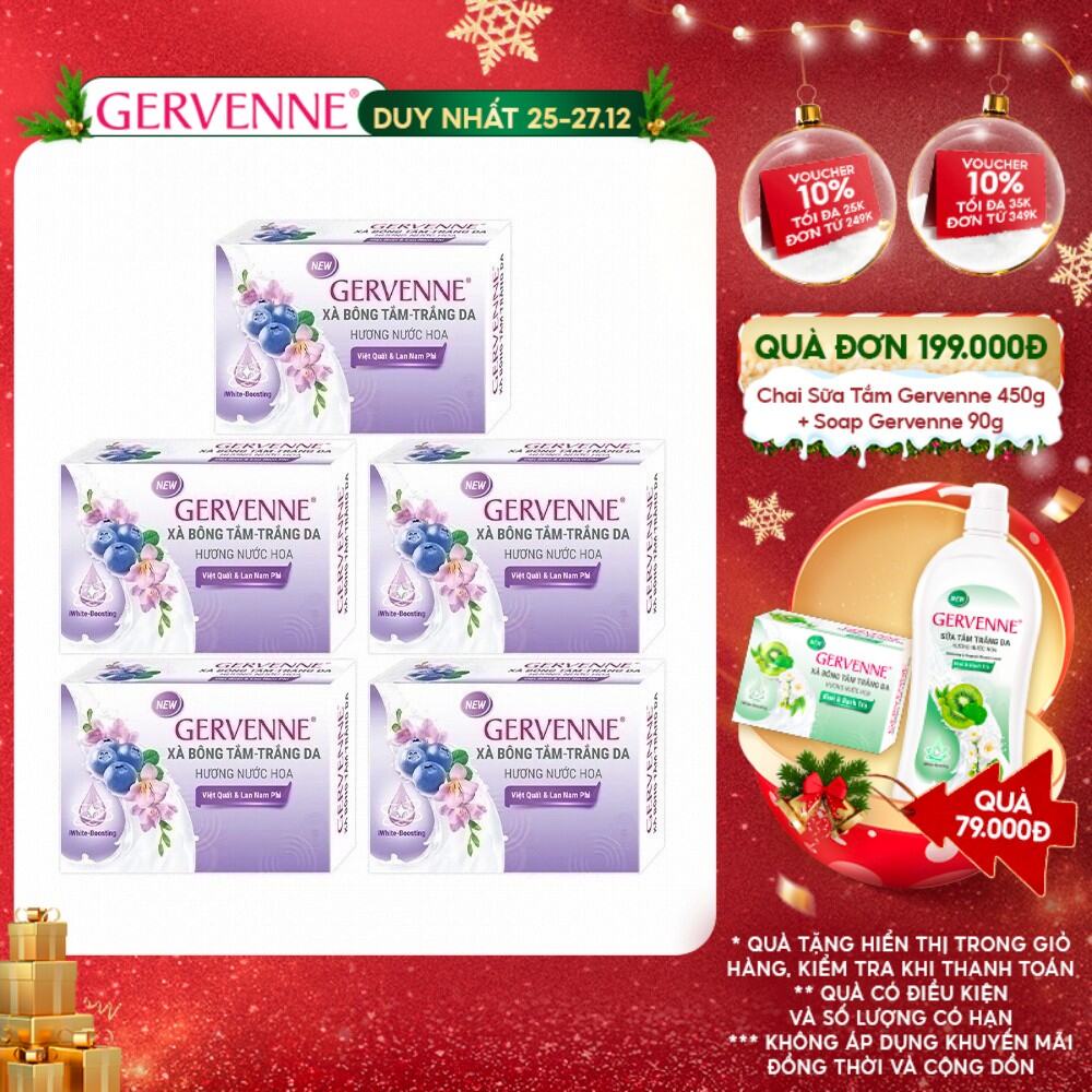 Combo 5 xà bông tắm trắng da hương nước hoa Gervenne Việt Quất & Lan Nam Phi 90g