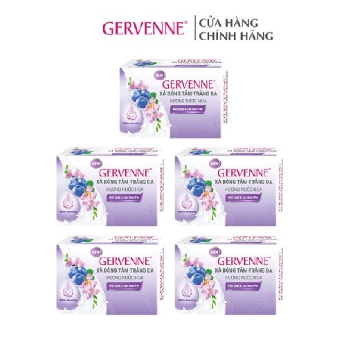 Combo 5 xà bông tắm trắng da hương nước hoa Gervenne Việt Quất & Lan Nam Phi 90g