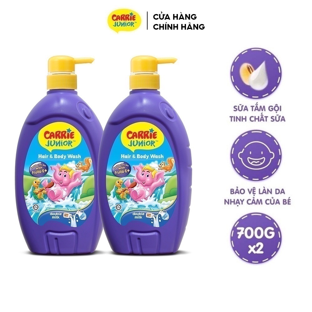 Combo 2 Sữa Tắm Gội cho bé Carrie Junior Hương Tinh Chất Sữa