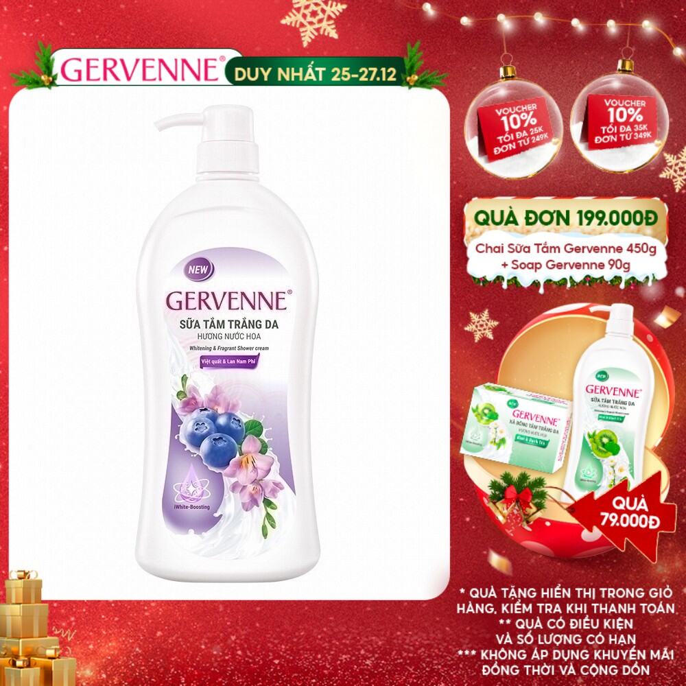 Sữa tắm trắng da hương nước hoa Gervenne Việt Quất và Lan Nam Phi (450g/chai)
