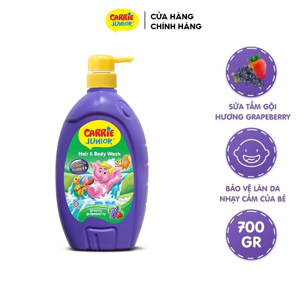 Sữa Tắm Gội cho bé Carrie Junior hương Grapeberry 700g