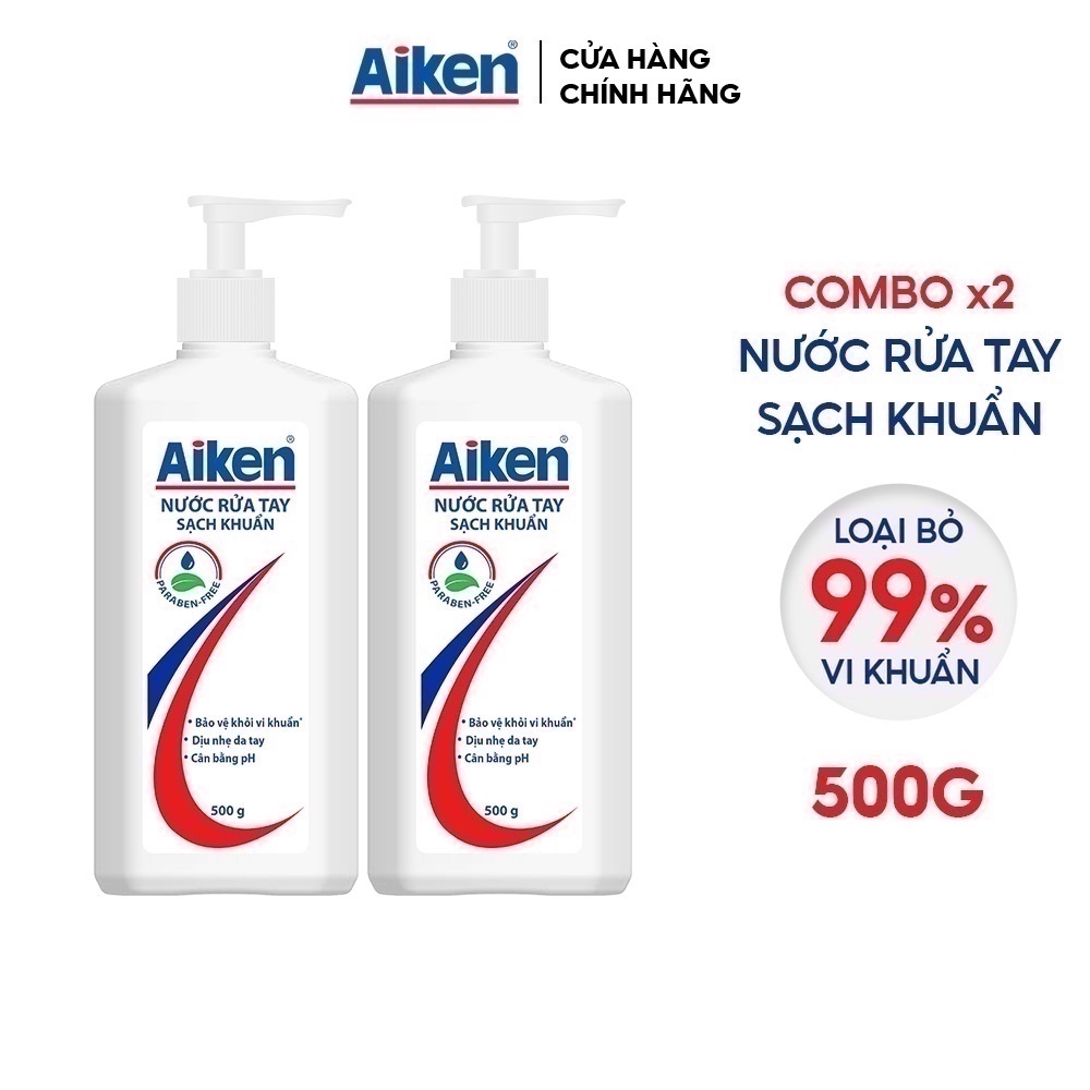 Aiken Combo 2 Nước rửa tay Sạch khuẩn 500g/chai