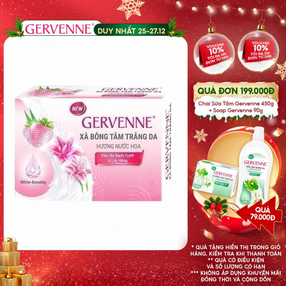 Xà bông tắm trắng da hương nước hoa Gervenne Dâu Tây Bạch Tuyết & Lily Hồng 90gr