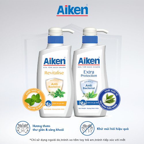 Aiken Combo 2 Sữa tắm Sạch khuẩn Chiết Xuất Trà Xanh Thiên Nhiên 850g/chai