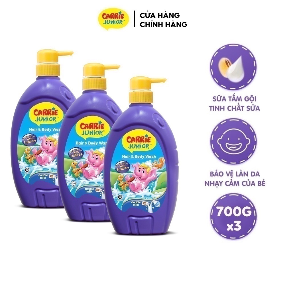 Combo 3 Sữa Tắm Gội cho bé Carrie Junior Hương Tinh Chất Sữa