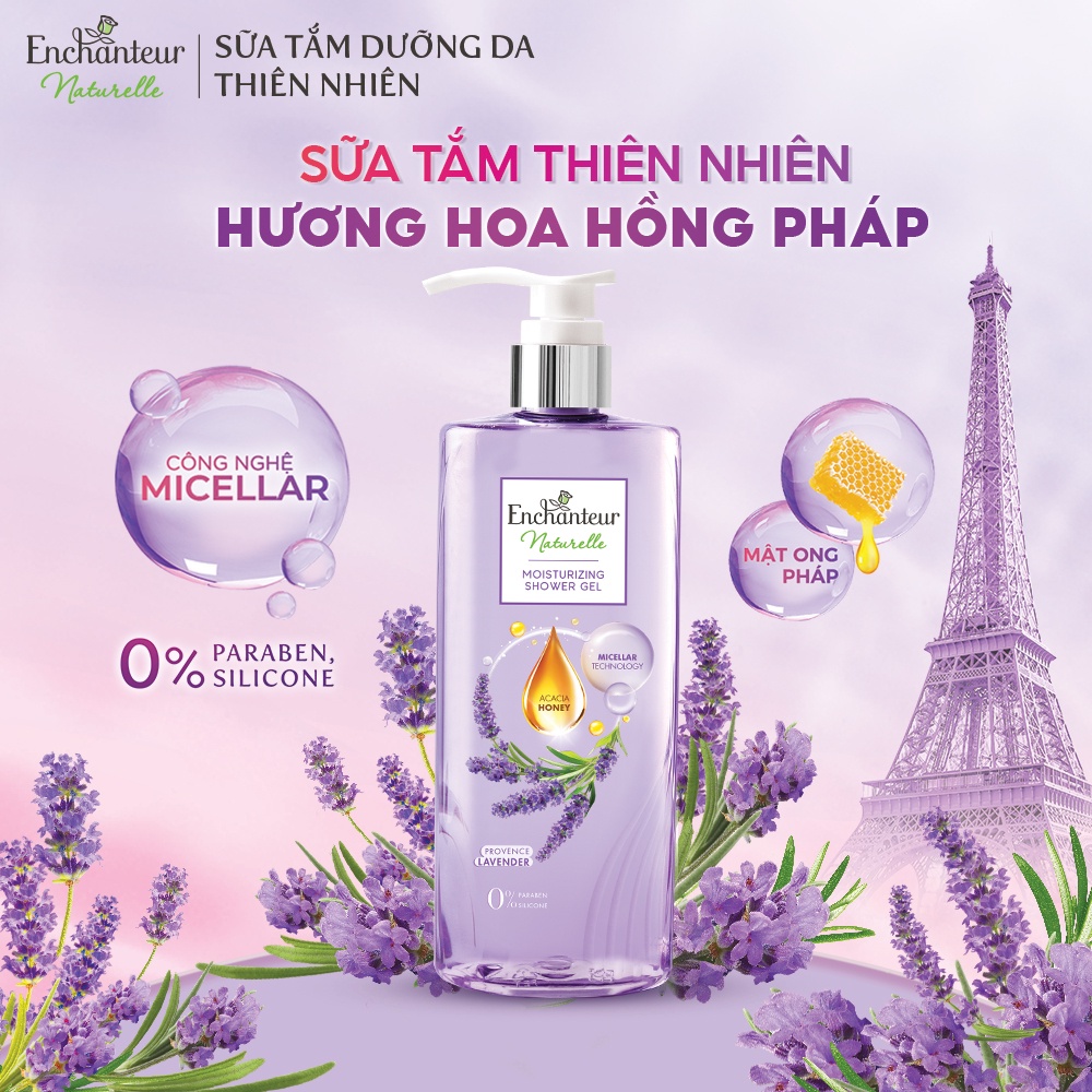 Sữa tắm dưỡng da thiên nhiên Enchanteur Naturelle hương hoa Lavender/ Iris/Rose 510gr/Chai