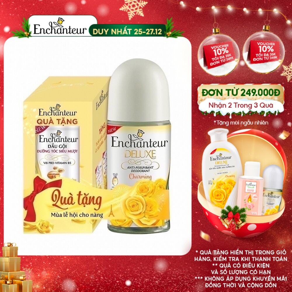 Lăn khử mùi hương nước hoa Enchanteur Charming 50ml + Tặng Dây dầu gội Enchanteur 6g/gói