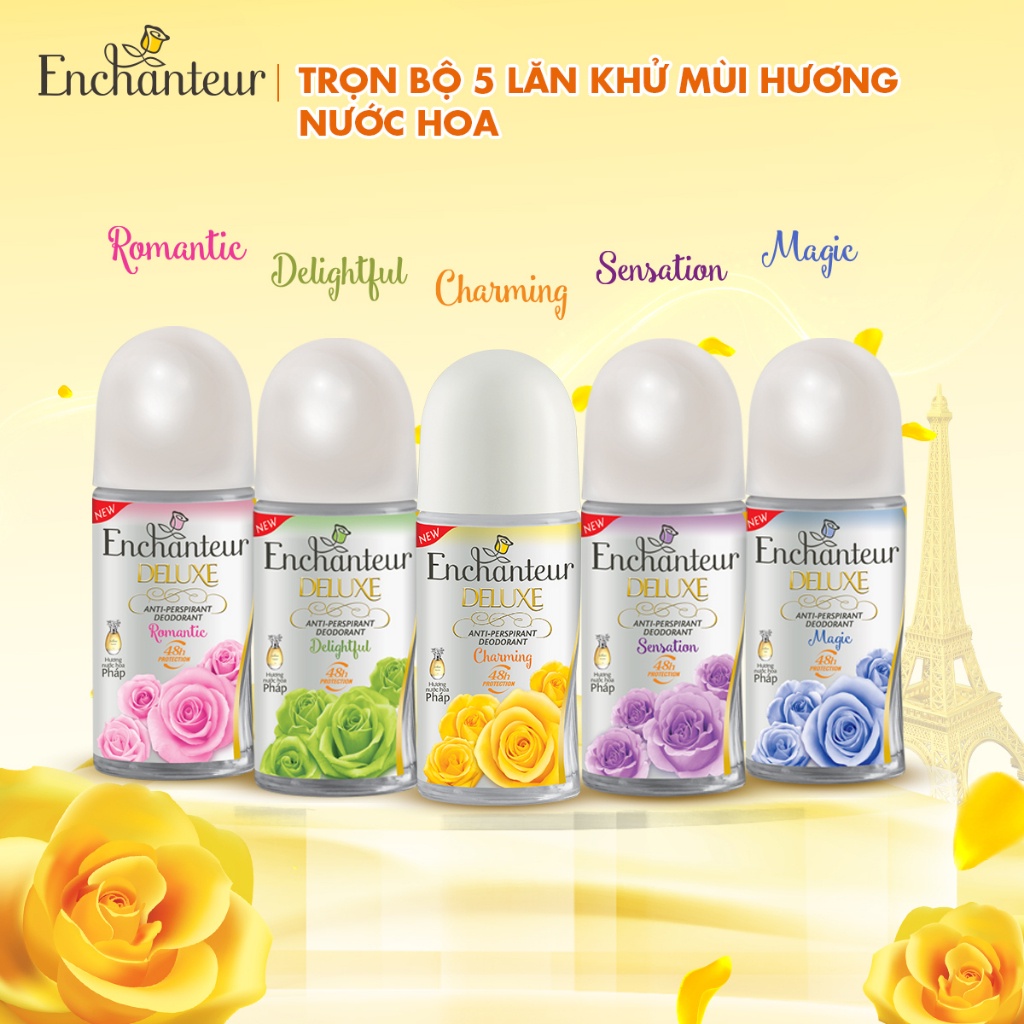 Lăn khử mùi hương nước hoa Enchanteur Charming 50ml + Tặng Dây dầu gội Enchanteur 6g/gói