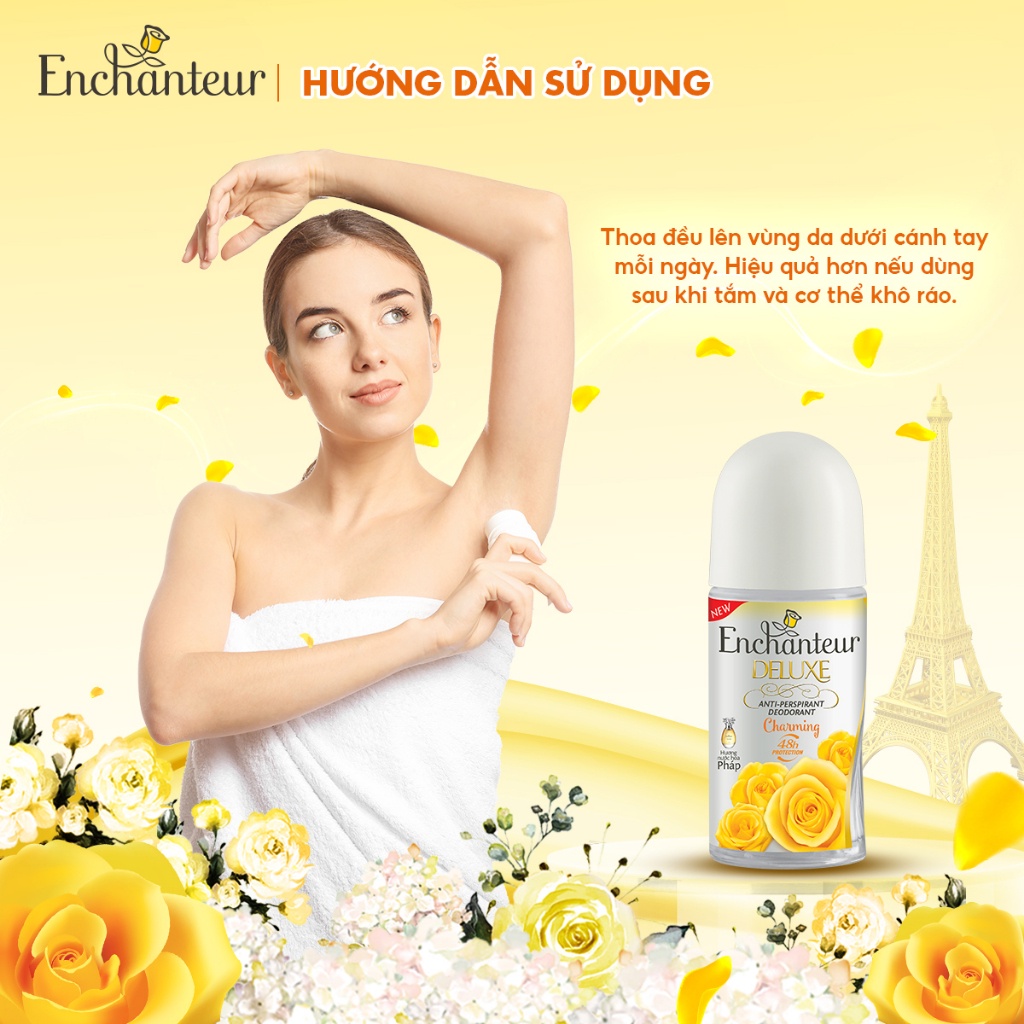 Lăn khử mùi hương nước hoa Enchanteur Charming 50ml + Tặng Dây dầu gội Enchanteur 6g/gói