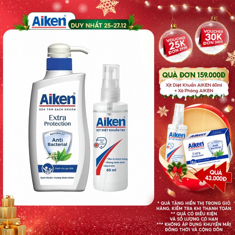 Sữa tắm Trà Xanh Aiken 350g tặng Xịt diệt khuẩn 60ml