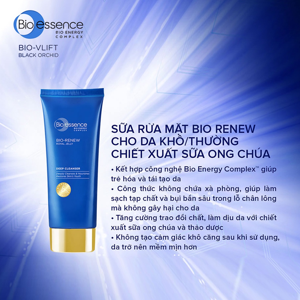 Sữa rửa mặt dưỡng da tươi trẻ (cho da khô) Bio-Essence Bio-Renew tinh chất sữa ong chúa 100g