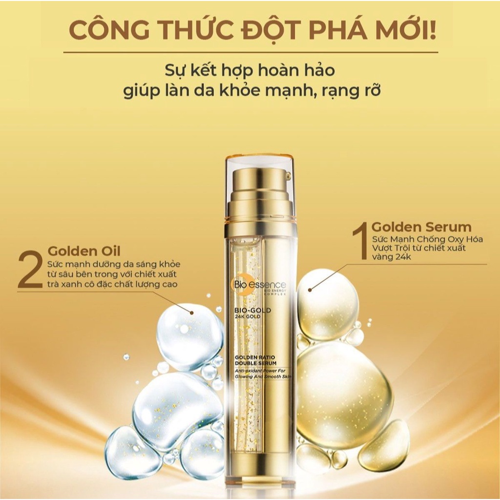 Tinh chất tái tạo phục hồi & ngăn ngừa lão hóa Bio-essence Bio-Gold Double Serum vàng 24K & trà xanh cô đặc 36g