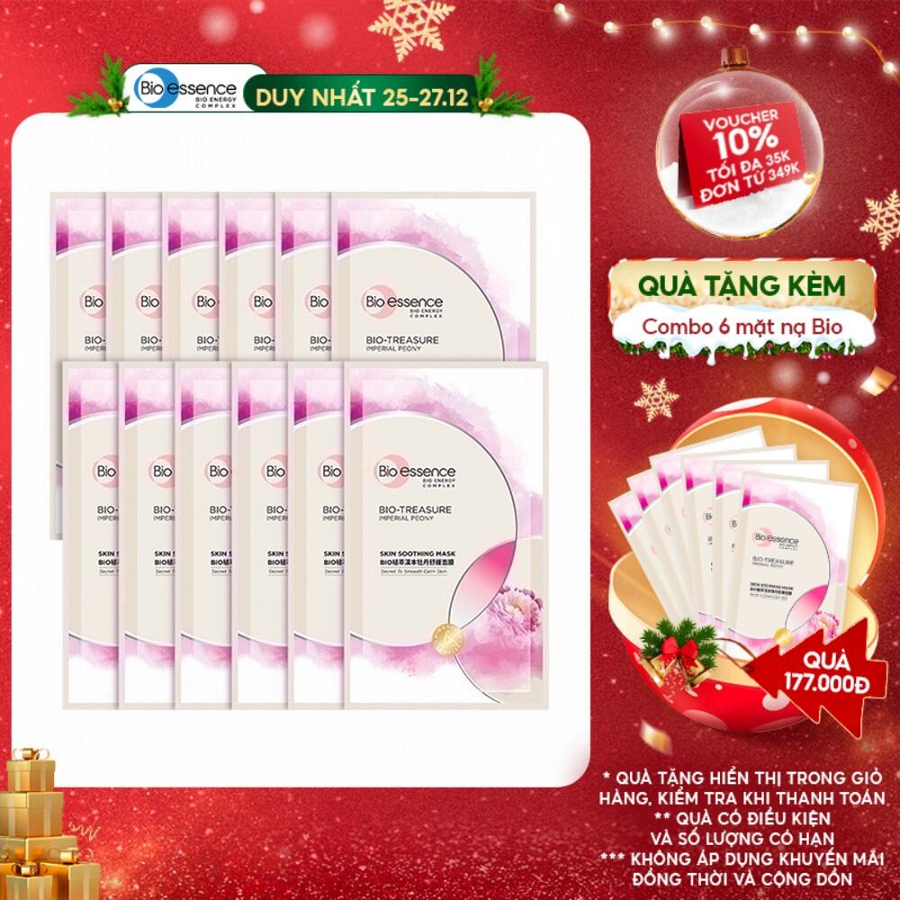 Bộ 12 miếng Mặt nạ dưỡng da tươi trẻ chiết xuất hoa mẫu đơn hoàng cung Bio-essence (12 miếng x 20ml)