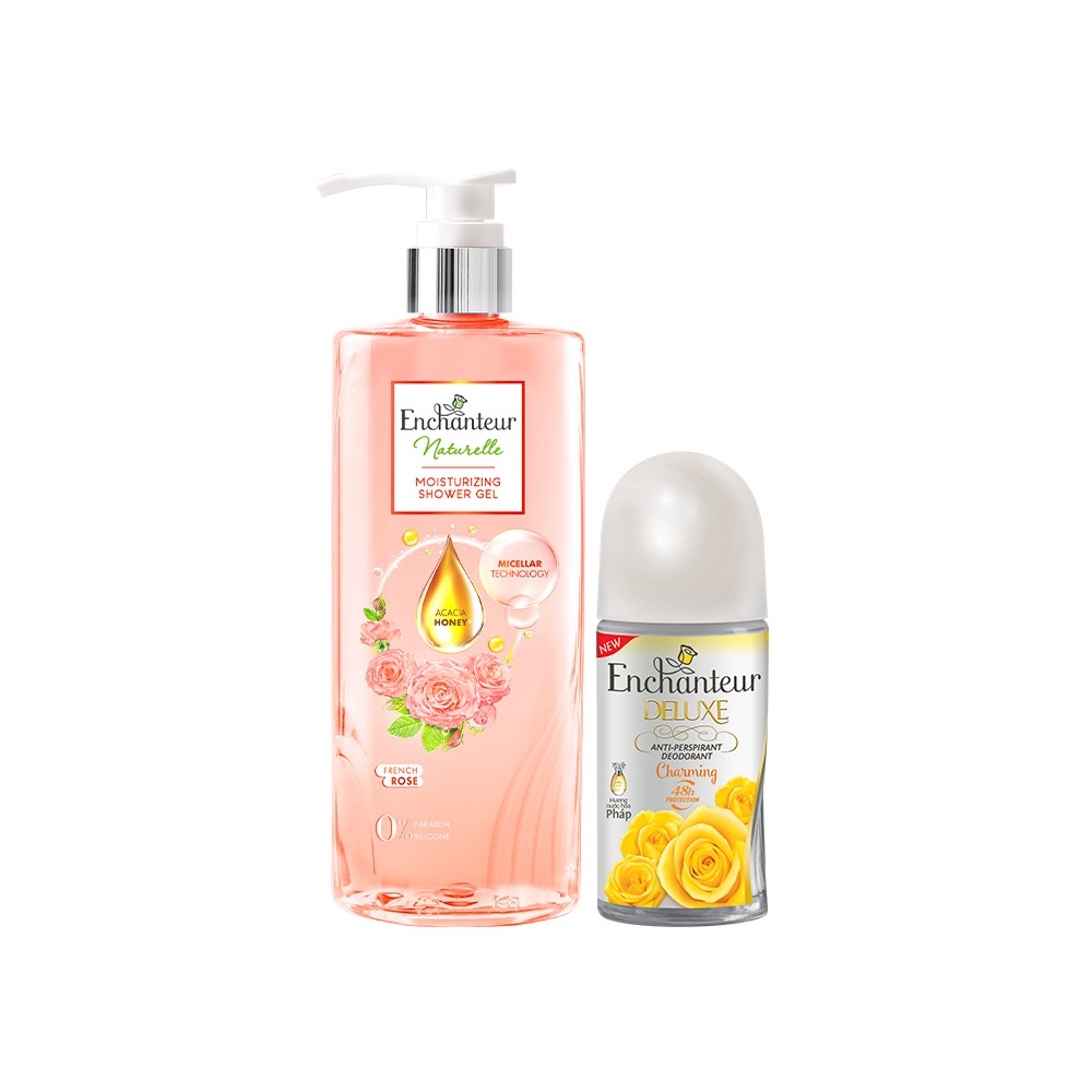 Combo Sữa tắm Naturelle hương hoa hồng Pháp 510ml và Lăn khử mùi nước hoa Enchanteur Charming 50ml